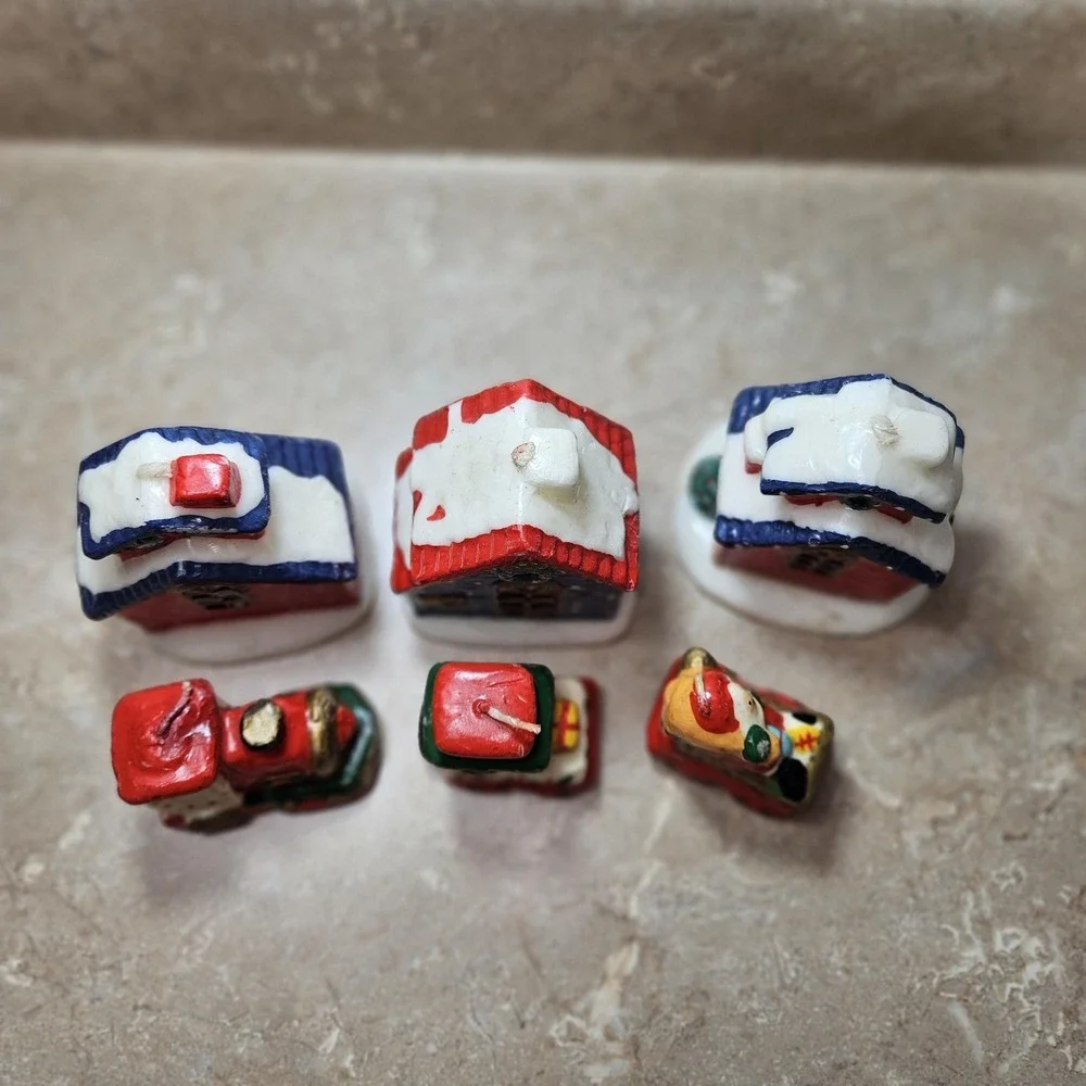 VTG Mini Christmas‎ Village Houses Train Hand Painted Candles Lot Holiday Decor